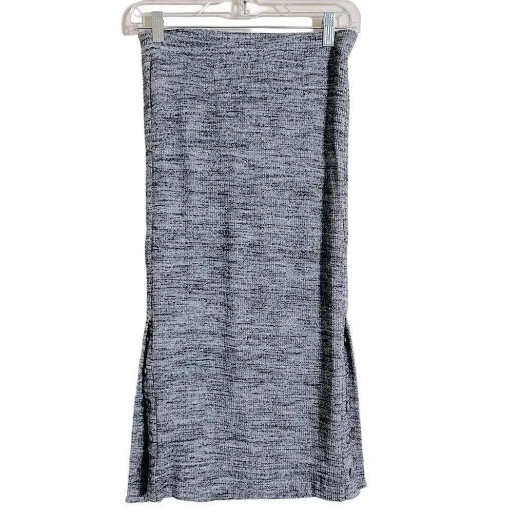 Maeve Anthropologie Rib Knit Stretch Button Column Midi Skirt Gray Size S